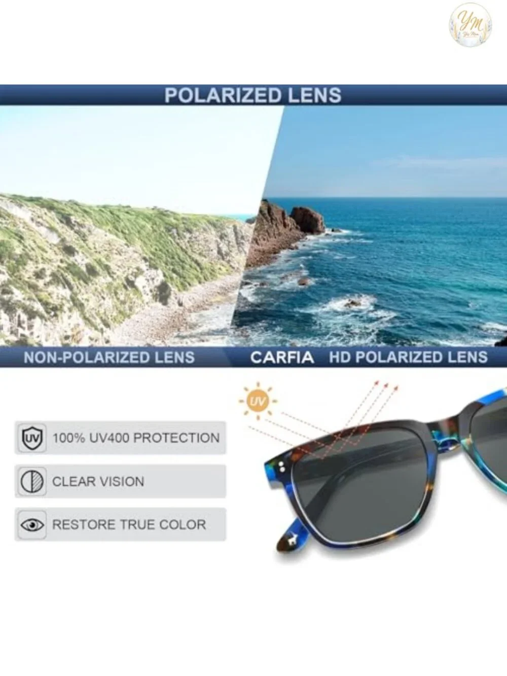 Handcrafted Acetate Square Sunglasses for Women UV400 Polarized Shatterproof